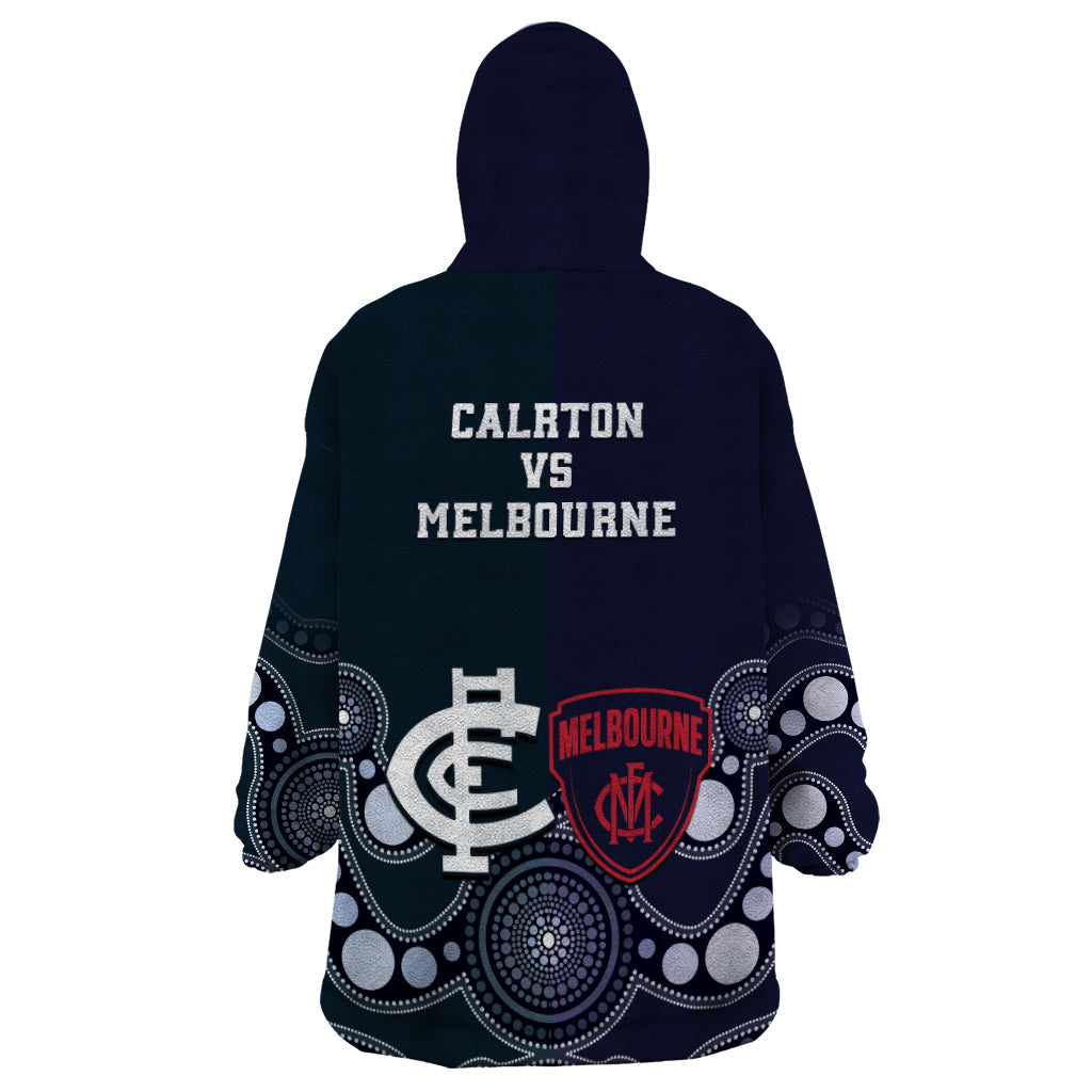 Demons And Blues Football Wearable Blanket Hoodie Melbourne And Calrton Mascots Aboriginal Art - Vibe Hoodie Shop