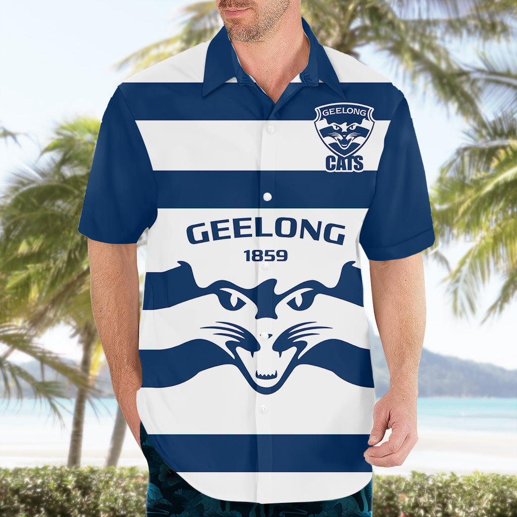Geelong Football 2023 Hawaiian Shirt Go Cats White Sporty Style - Vibe Hoodie Shop