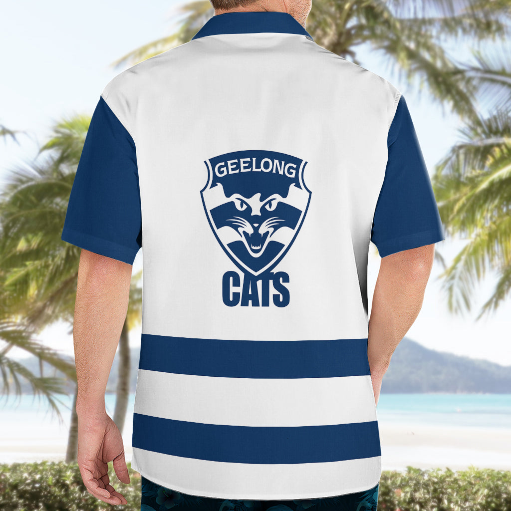 Geelong Football 2023 Hawaiian Shirt Go Cats White Sporty Style - Vibe Hoodie Shop