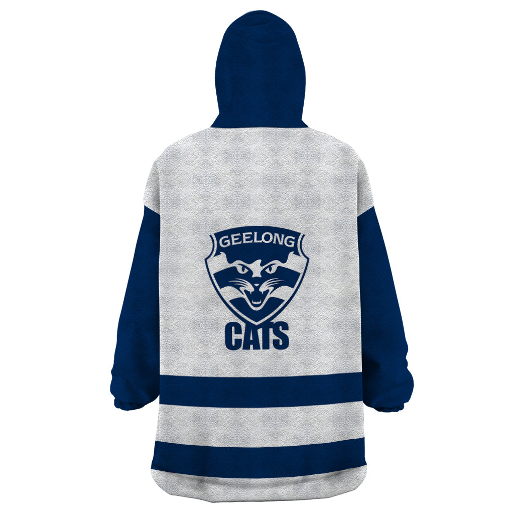 Geelong Football 2023 Wearable Blanket Hoodie Go Cats White Sporty Style - Vibe Hoodie Shop