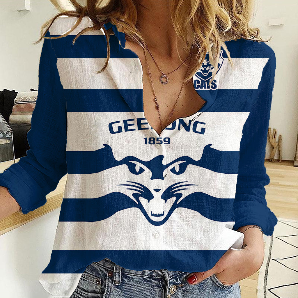 Geelong Football 2023 Women Casual Shirt Go Cats White Sporty Style - Vibe Hoodie Shop