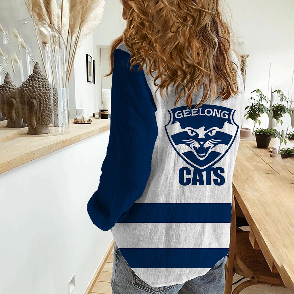 Geelong Football 2023 Women Casual Shirt Go Cats White Sporty Style - Vibe Hoodie Shop