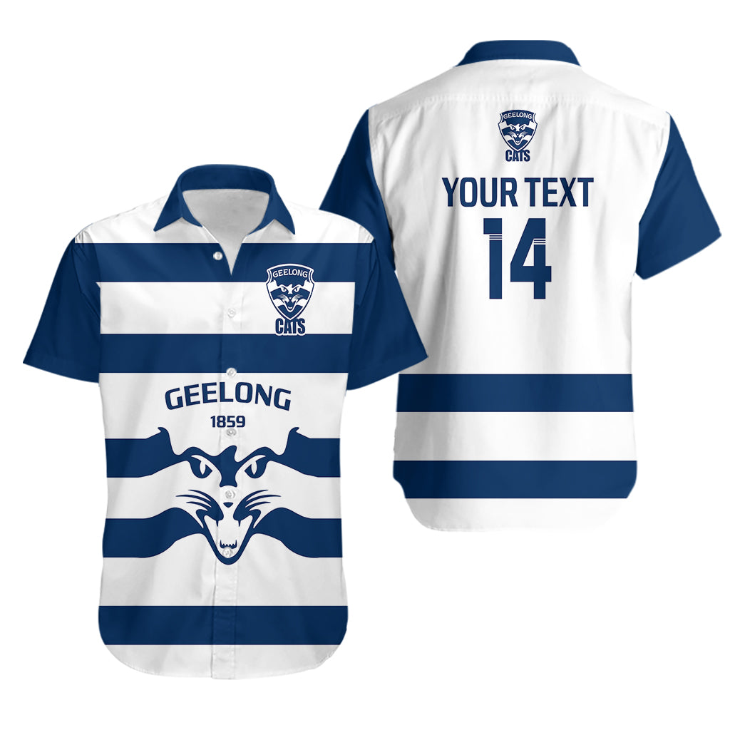 Personalised Geelong Football 2023 Hawaiian Shirt Go Cats White Sporty Style - Vibe Hoodie Shop