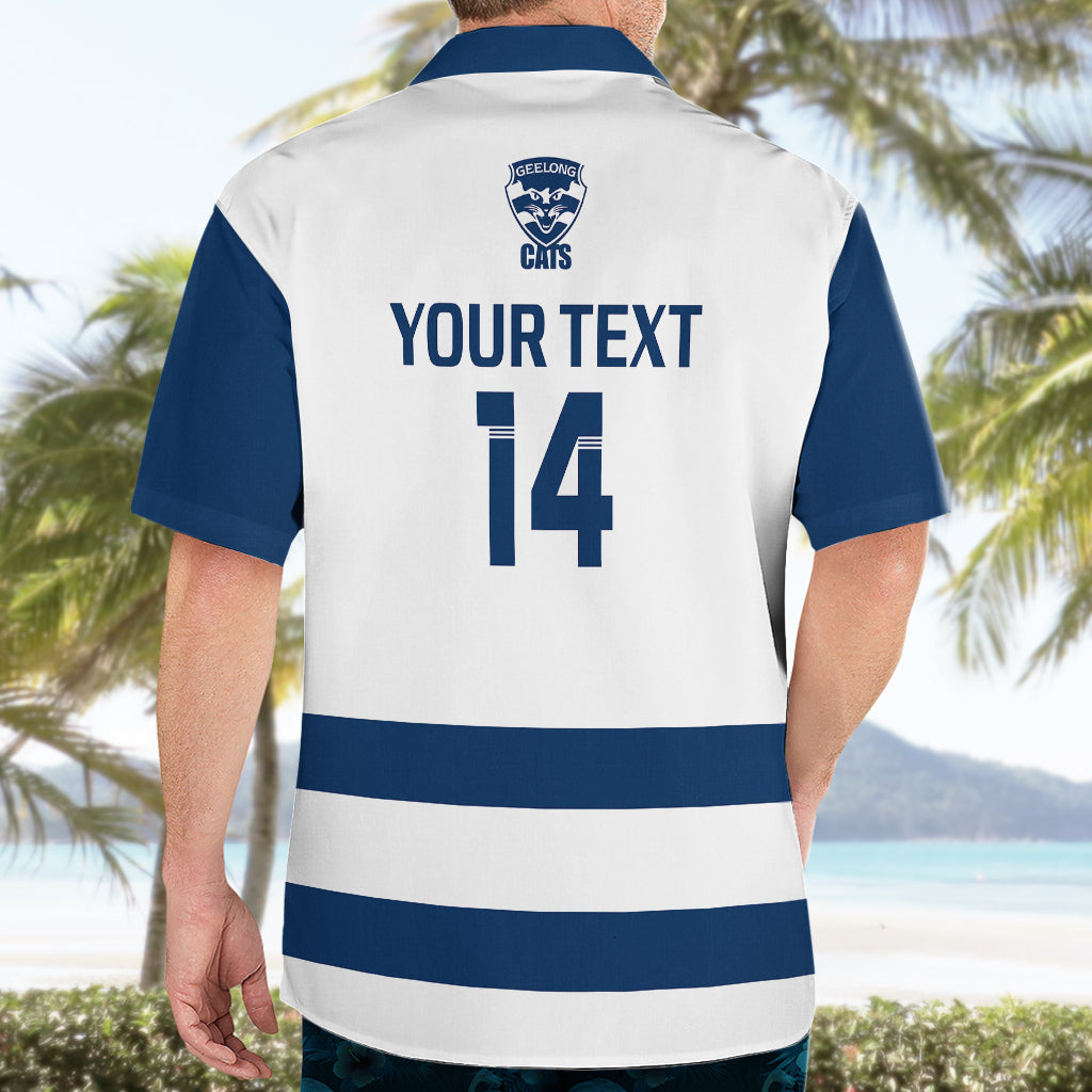 Personalised Geelong Football 2023 Hawaiian Shirt Go Cats White Sporty Style - Vibe Hoodie Shop