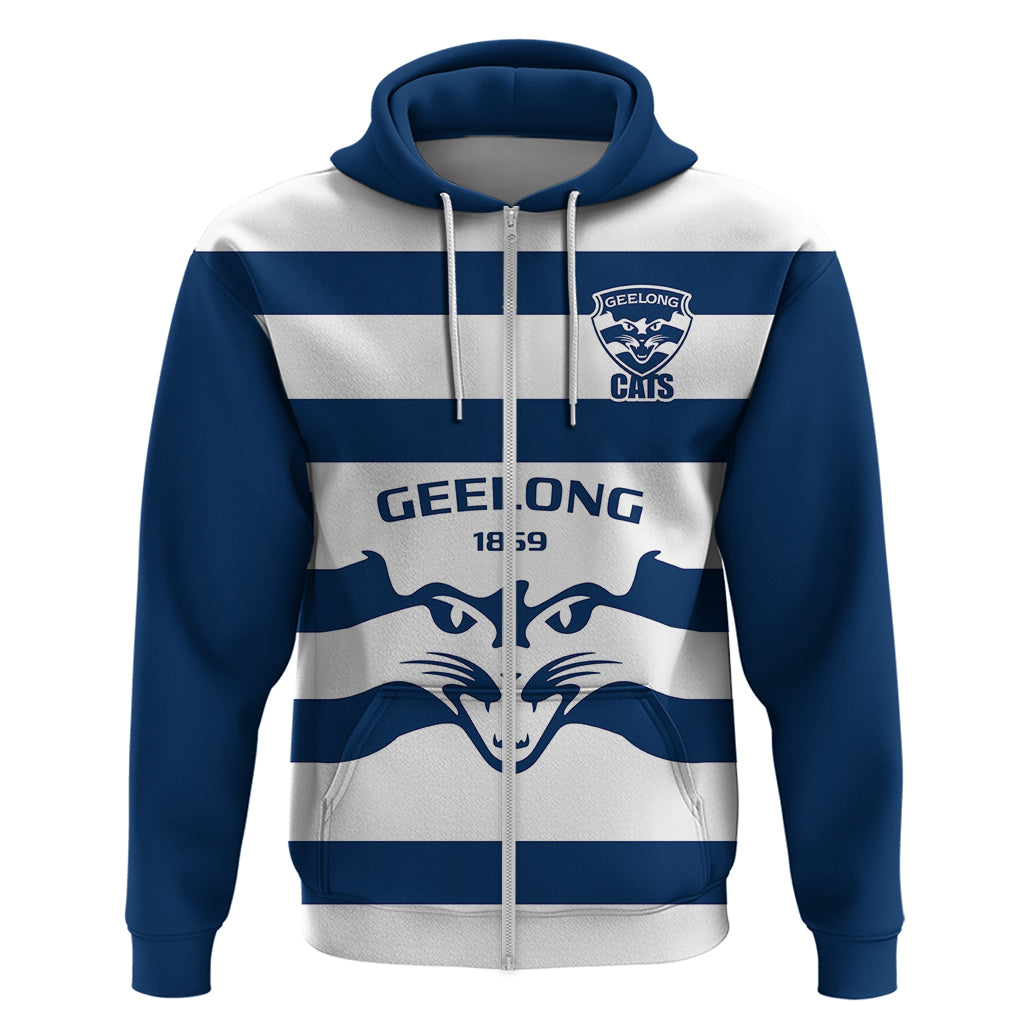 Personalised Geelong Football 2023 Hoodie Go Cats White Sporty Style - Vibe Hoodie Shop