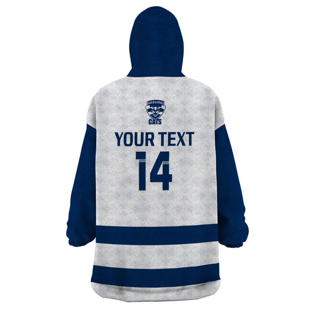 Personalised Geelong Football 2023 Wearable Blanket Hoodie Go Cats White Sporty Style - Vibe Hoodie Shop