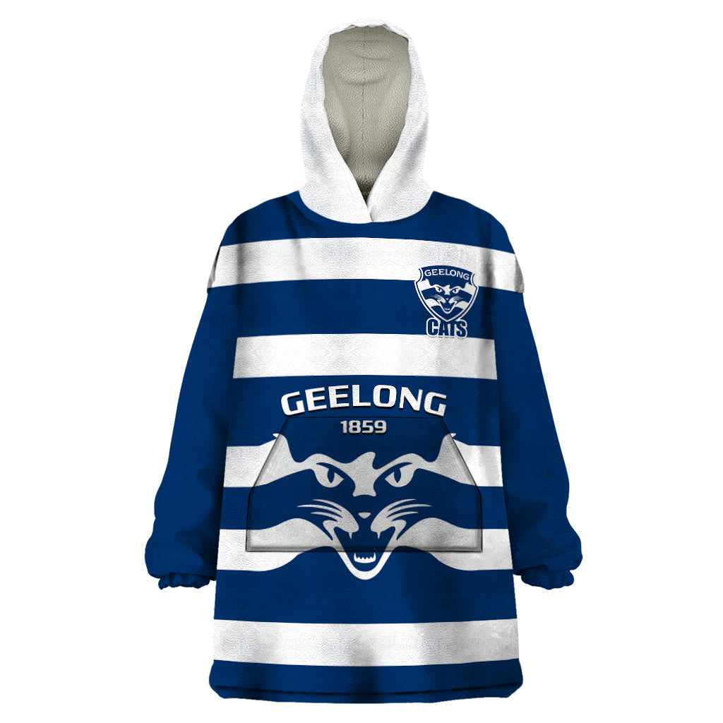 Geelong Football 2023 Wearable Blanket Hoodie Go Cats Navy Blue Sporty Style - Vibe Hoodie Shop