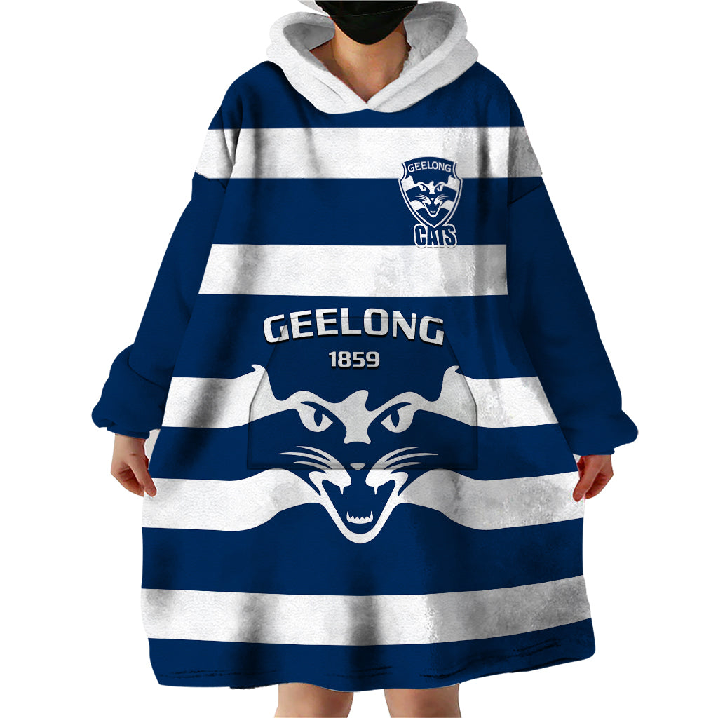 Geelong Football 2023 Wearable Blanket Hoodie Go Cats Navy Blue Sporty Style - Vibe Hoodie Shop