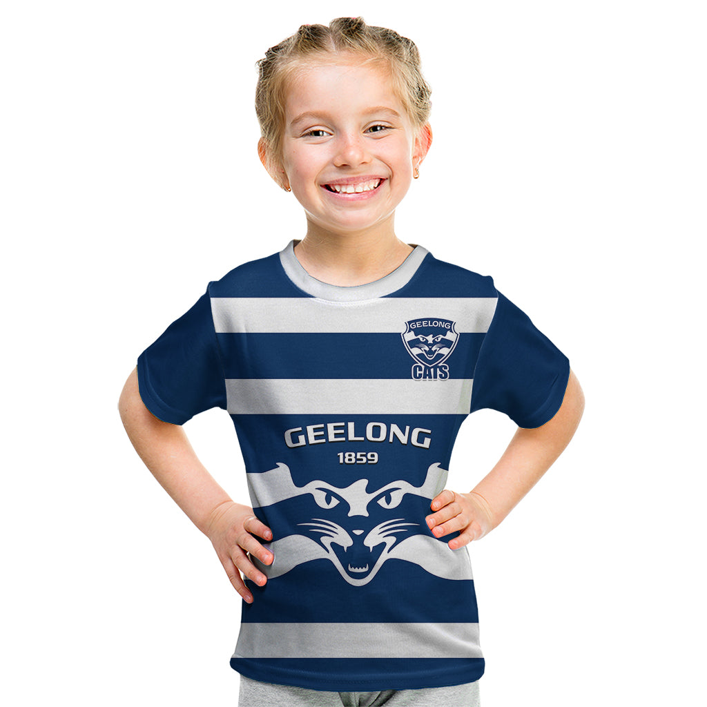 Personalised Geelong Football 2023 Kid T Shirt Go Cats Navy Blue Sporty Style - Vibe Hoodie Shop