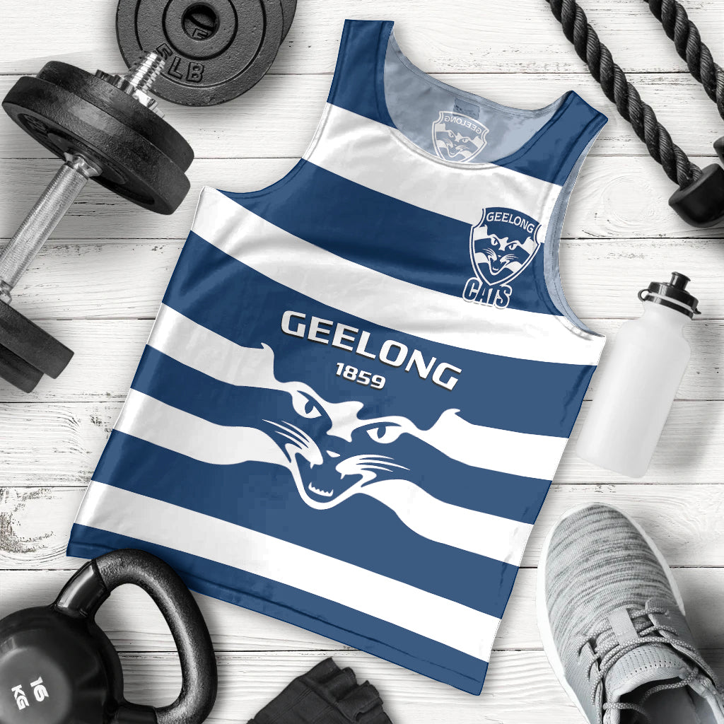 Personalised Geelong Football 2023 Men Tank Top Go Cats Navy Blue Sporty Style - Vibe Hoodie Shop