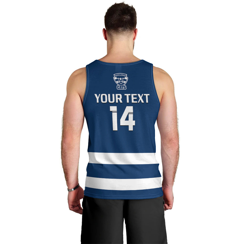 Personalised Geelong Football 2023 Men Tank Top Go Cats Navy Blue Sporty Style - Vibe Hoodie Shop