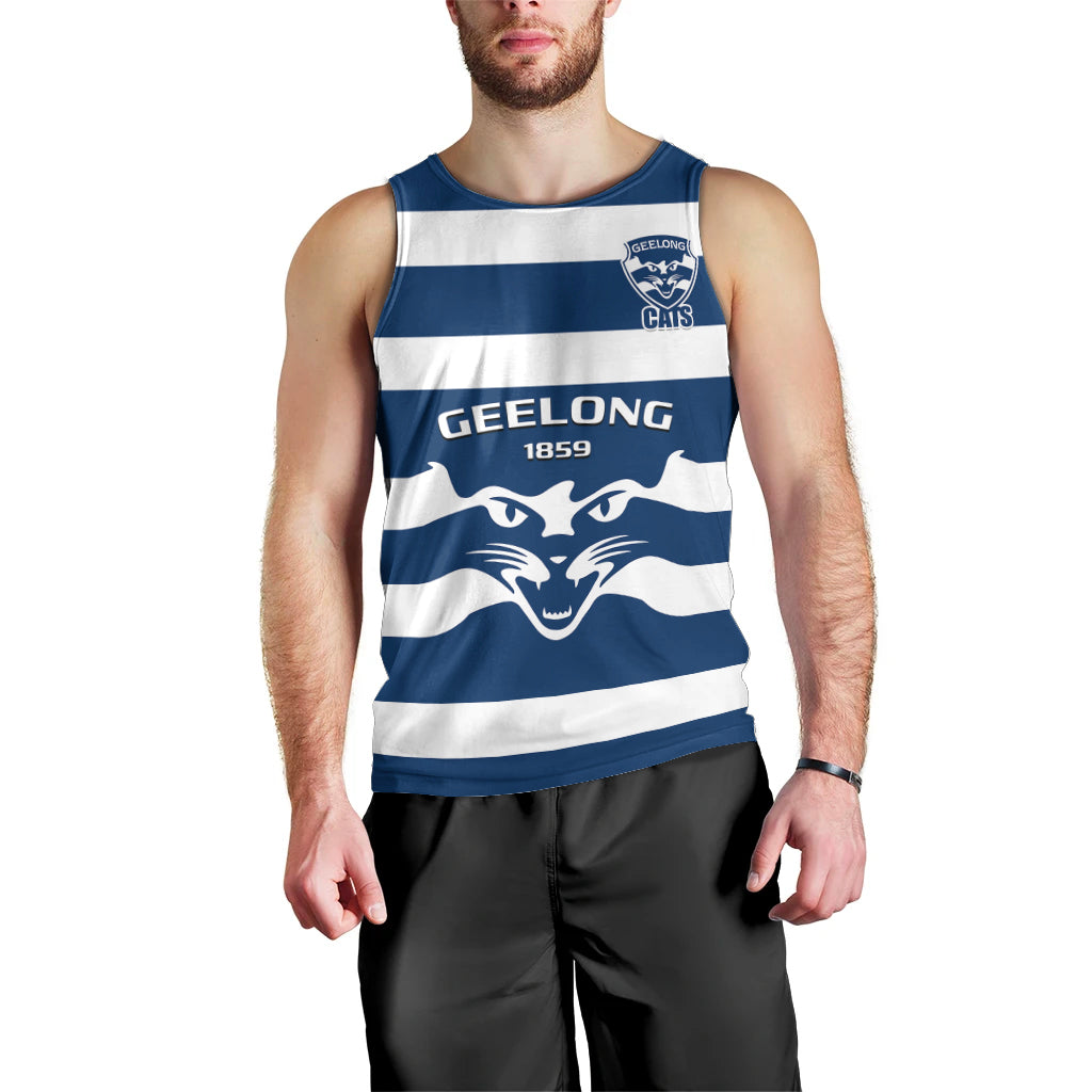 Personalised Geelong Football 2023 Men Tank Top Go Cats Navy Blue Sporty Style - Vibe Hoodie Shop