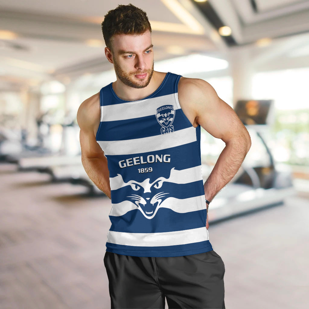 Personalised Geelong Football 2023 Men Tank Top Go Cats Navy Blue Sporty Style - Vibe Hoodie Shop