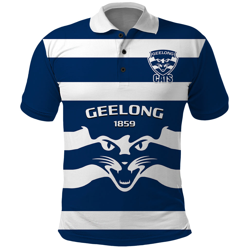 Personalised Geelong Football 2023 Polo Shirt Go Cats Navy Blue Sporty Style - Vibe Hoodie Shop