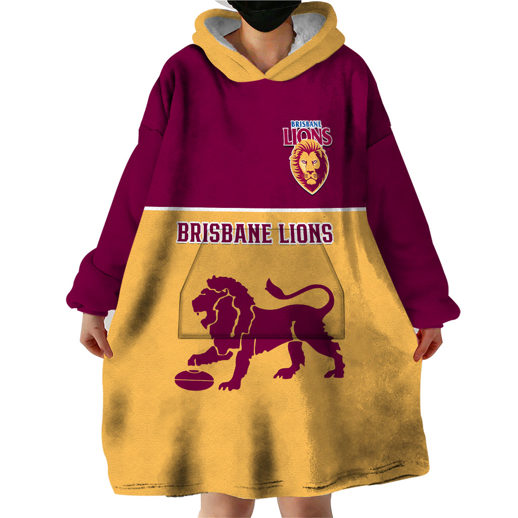 Personalised Brisbane Lions Football 2023 Wearable Blanket Hoodie Sporty Gold Version - Vibe Hoodie Shop