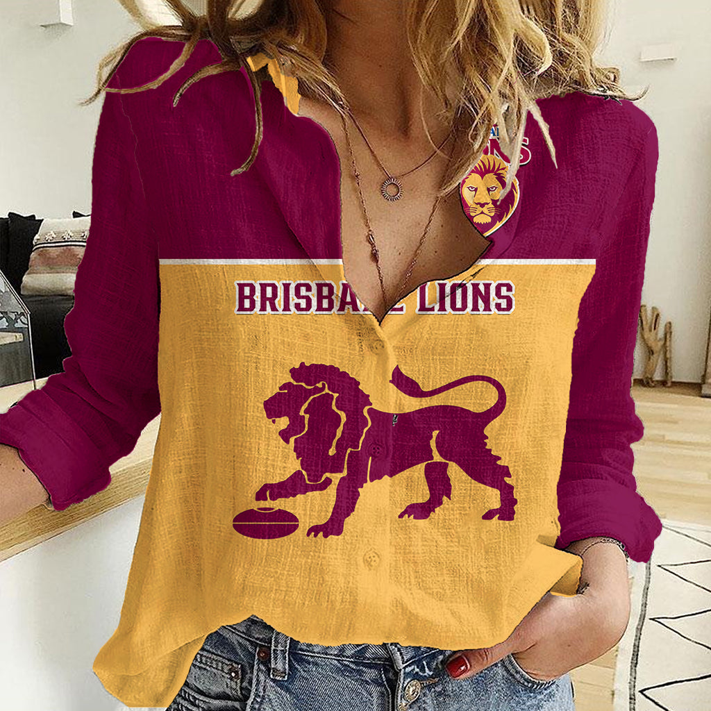 Personalised Brisbane Lions Football 2023 Women Casual Shirt Sporty Gold Version - Vibe Hoodie Shop
