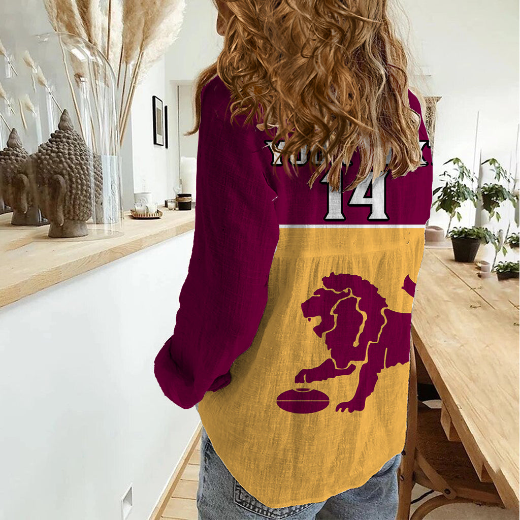 Personalised Brisbane Lions Football 2023 Women Casual Shirt Sporty Gold Version - Vibe Hoodie Shop
