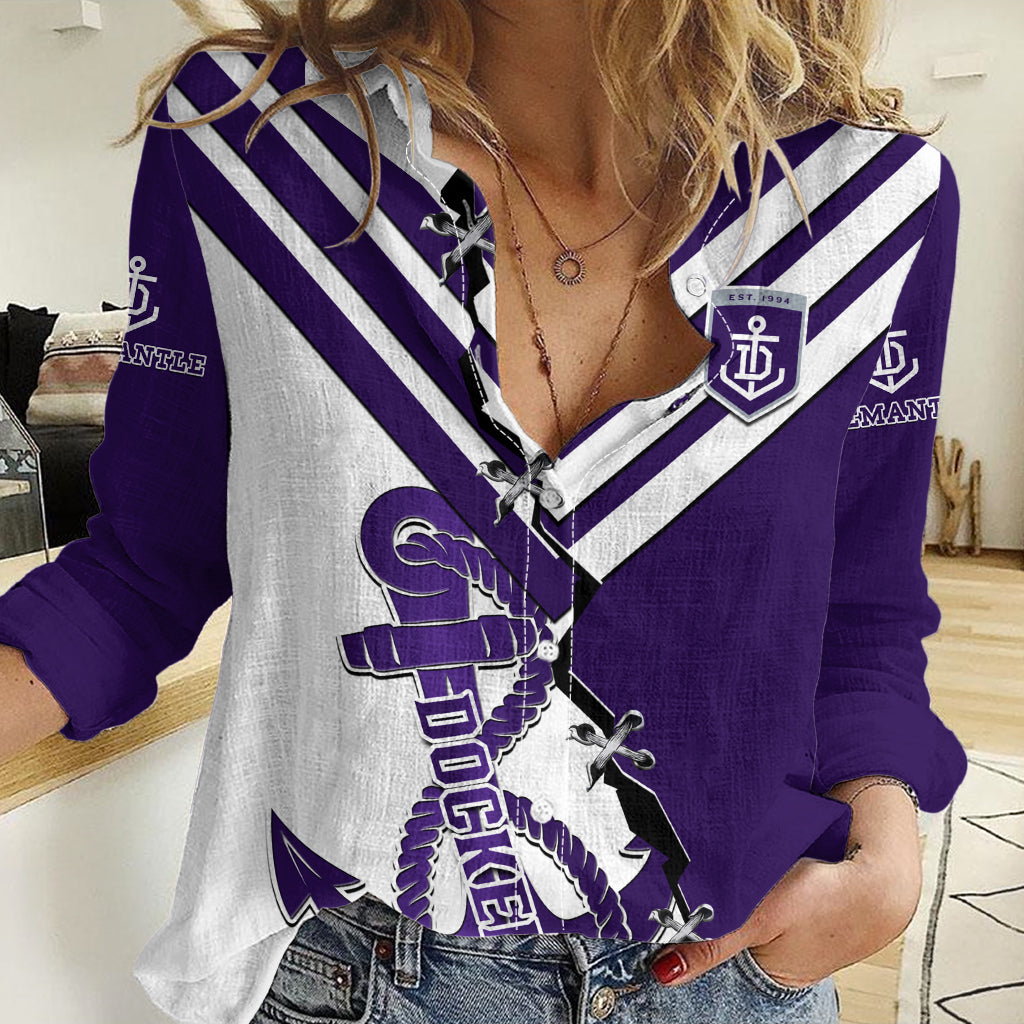 Fremantle Dockers Football 2023 Women Casual Shirt Go Freo Sporty Version 02 - Vibe Hoodie Shop