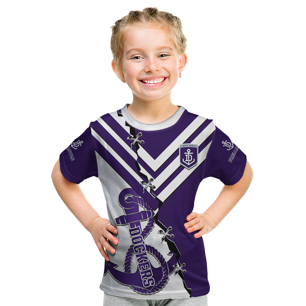 Personalised Fremantle Dockers Football 2023 Kid T Shirt Go Freo Sporty Version 02 - Vibe Hoodie Shop