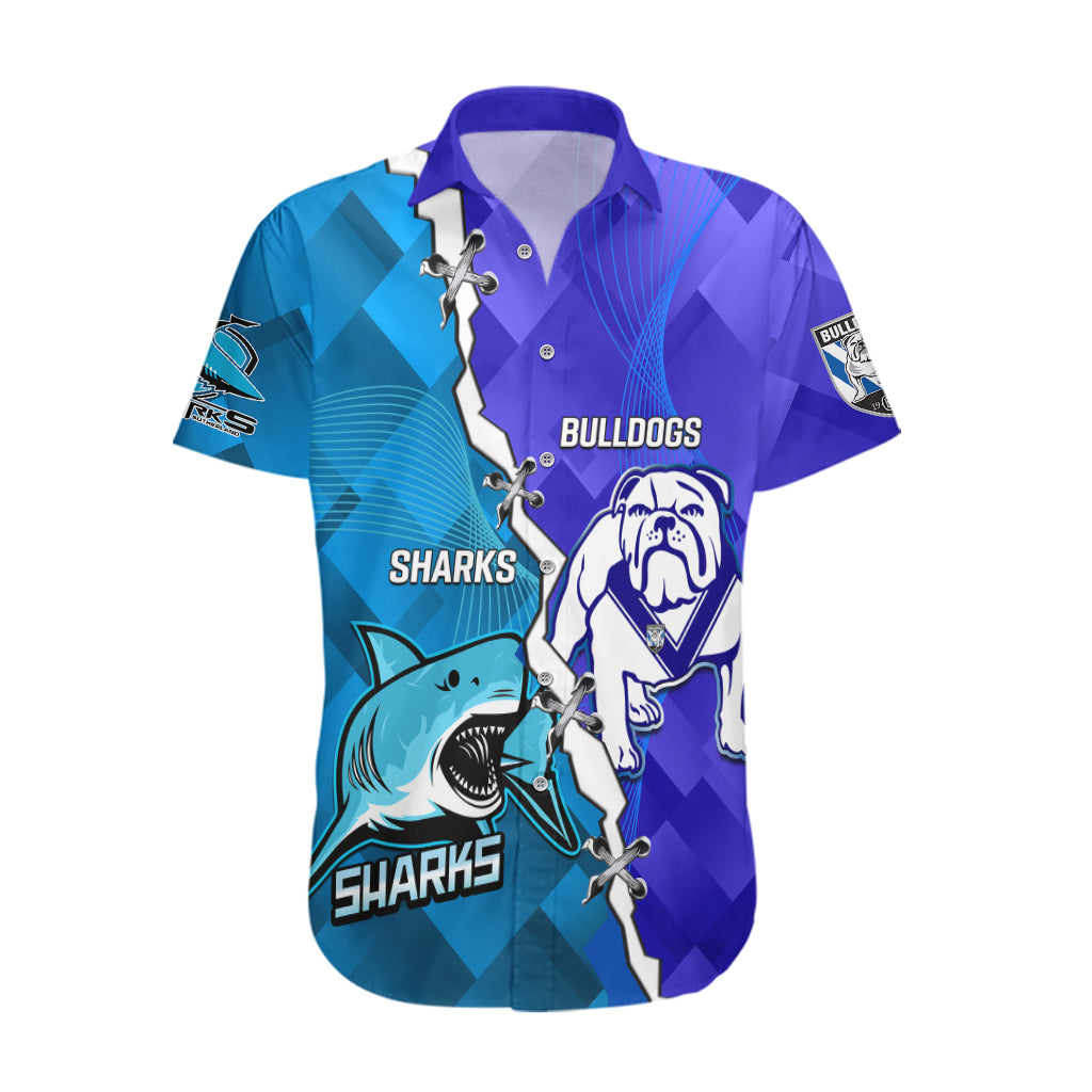 Perspnalised Sharks And Bulldogs Rugby Hawaiian Shirt Sporty Style - Vibe Hoodie Shop