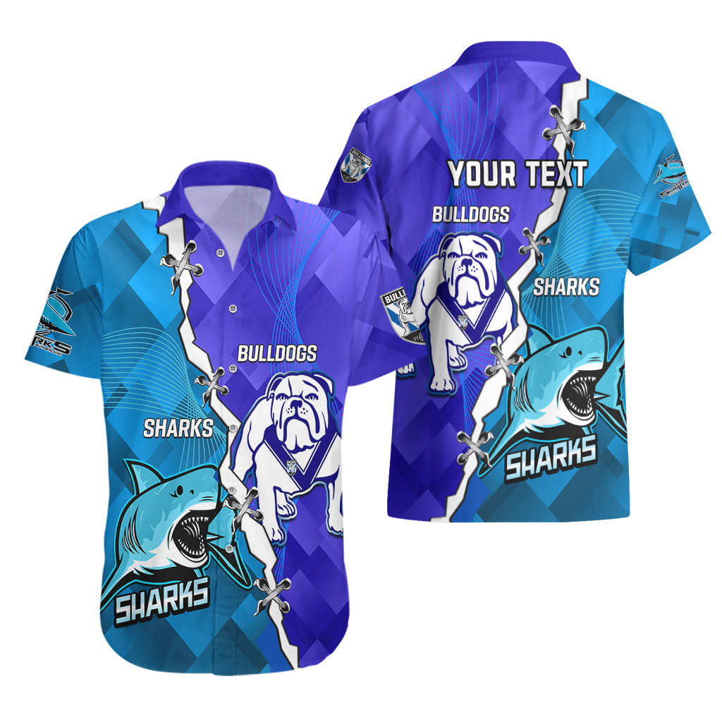 Perspnalised Sharks And Bulldogs Rugby Hawaiian Shirt Sporty Style - Vibe Hoodie Shop