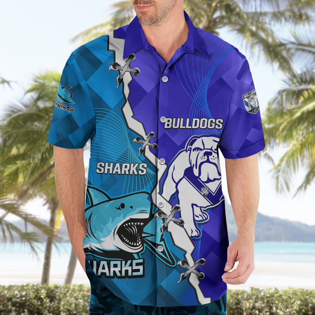 Perspnalised Sharks And Bulldogs Rugby Hawaiian Shirt Sporty Style - Vibe Hoodie Shop