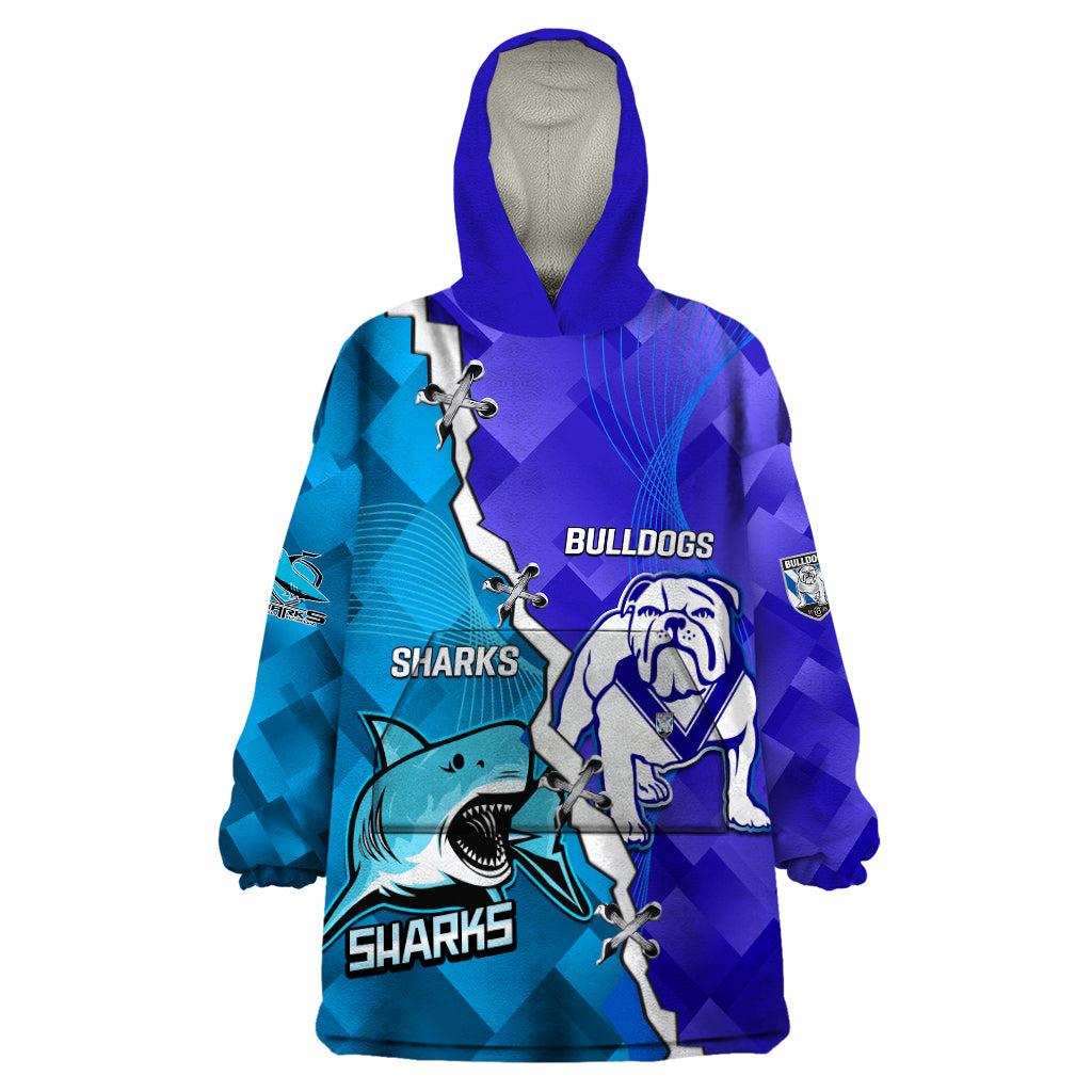 Perspnalised Sharks And Bulldogs Rugby Wearable Blanket Hoodie Sporty Style - Vibe Hoodie Shop