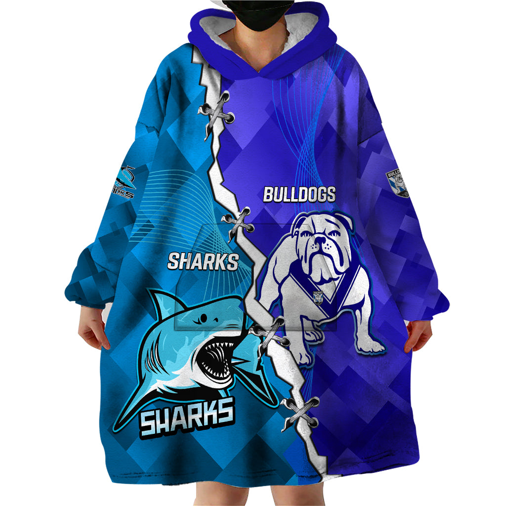 Perspnalised Sharks And Bulldogs Rugby Wearable Blanket Hoodie Sporty Style - Vibe Hoodie Shop