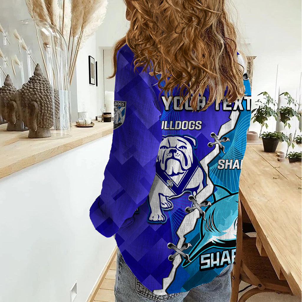 Perspnalised Sharks And Bulldogs Rugby Women Casual Shirt Sporty Style - Vibe Hoodie Shop
