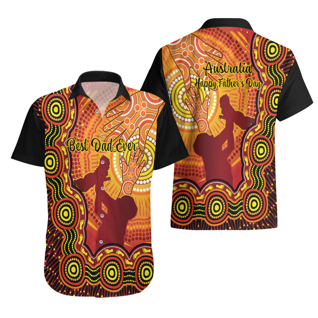Australia Father Day Hawaiian Shirt Aussie Best Dad Ever Indigenous Hand Art - Vibe Hoodie Shop