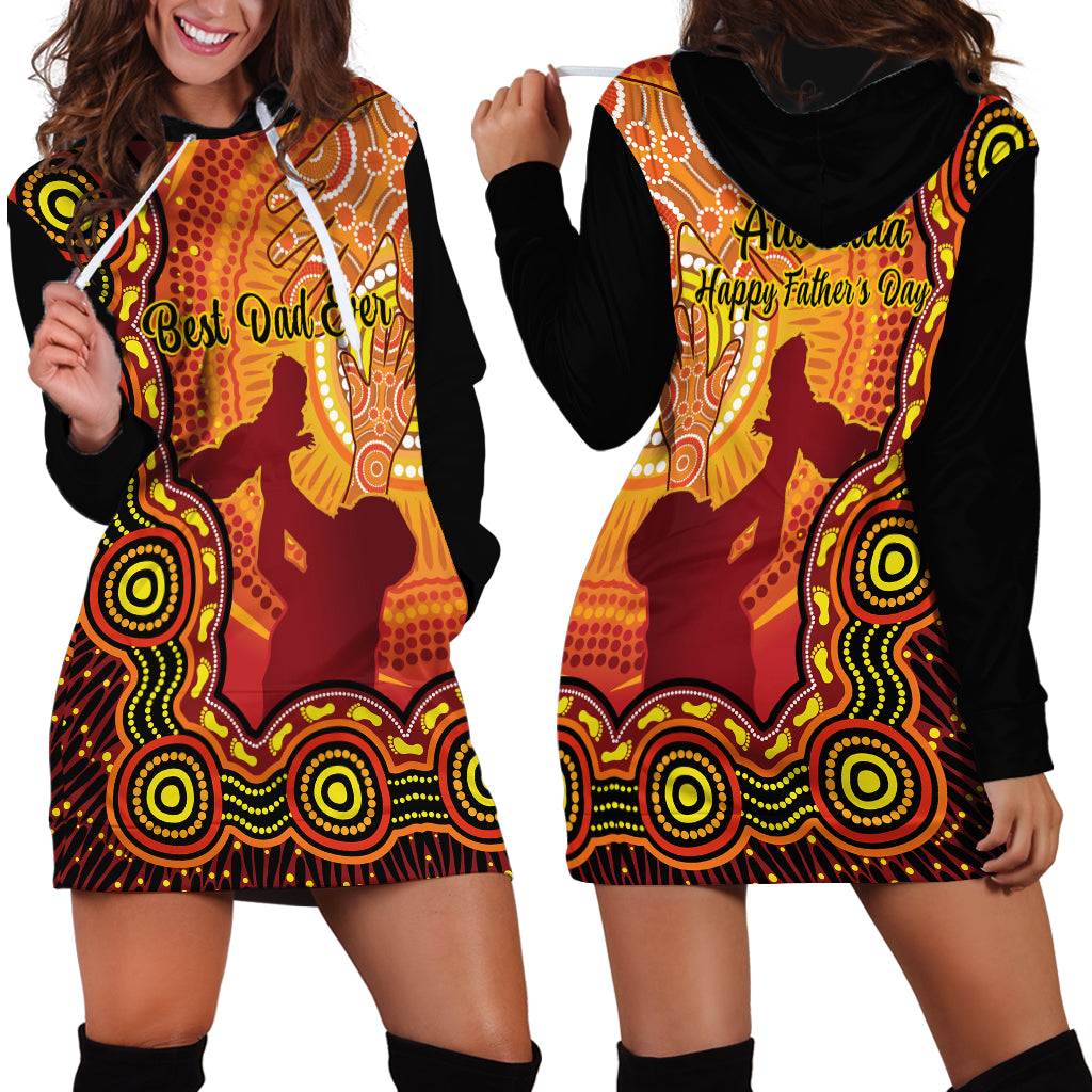 Australia Father Day Hoodie Dress Aussie Best Dad Ever Indigenous Hand Art - Vibe Hoodie Shop