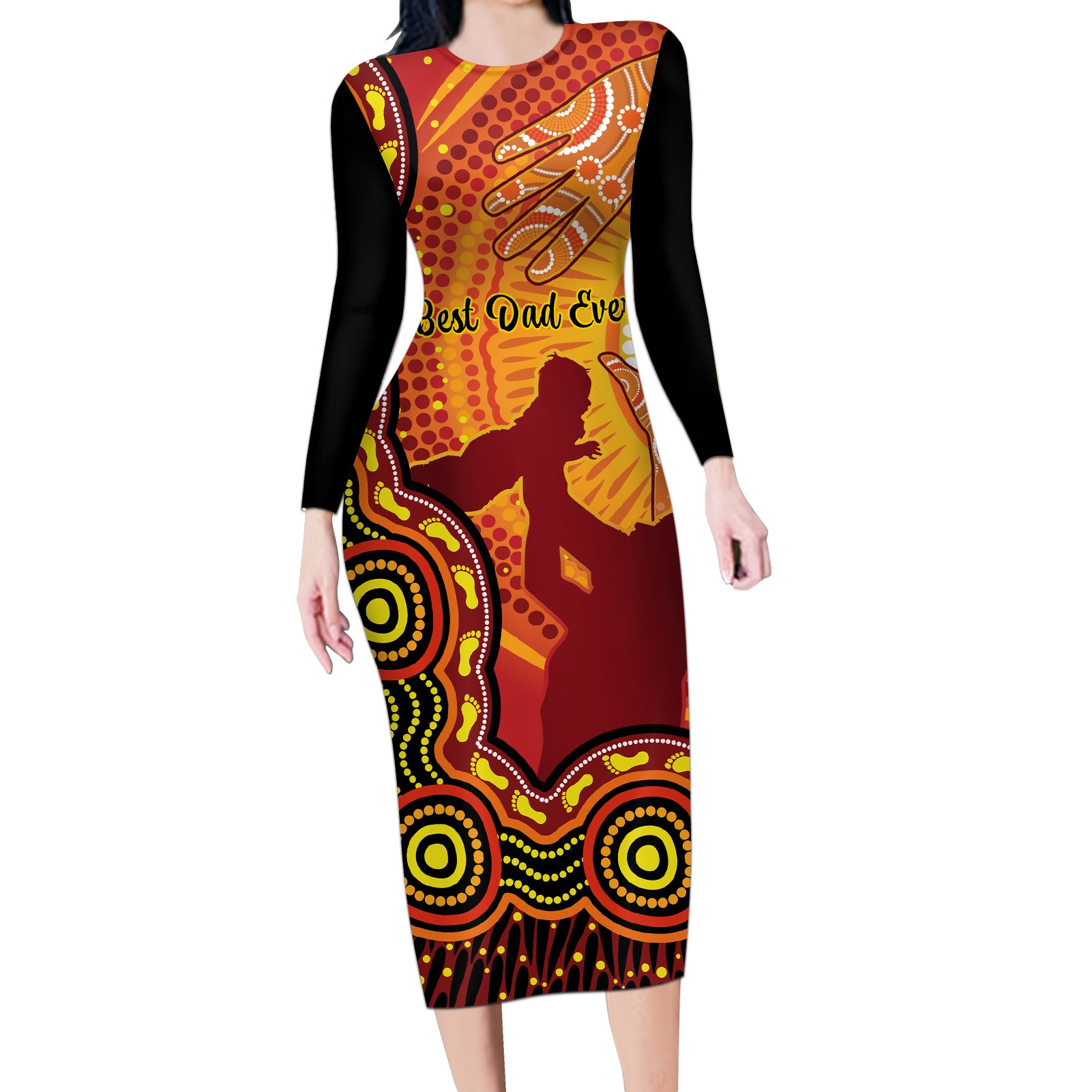 australia-father-day-long-sleeve-bodycon-dress-aussie-best-dad-ever-indigenous-hand-art