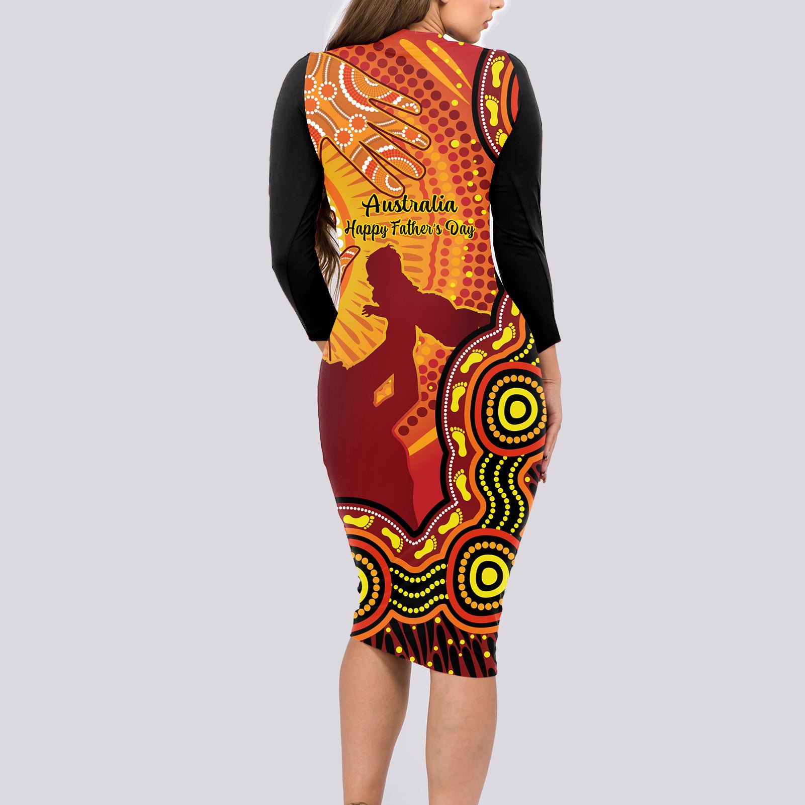 australia-father-day-long-sleeve-bodycon-dress-aussie-best-dad-ever-indigenous-hand-art