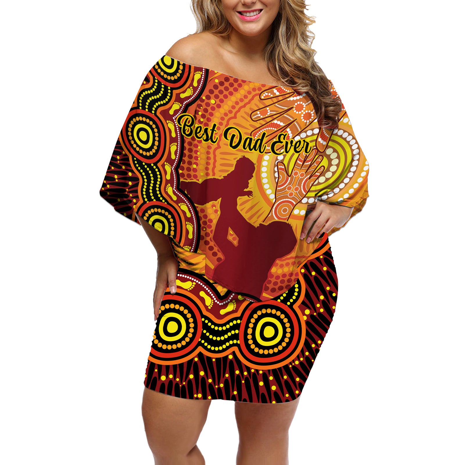 australia-father-day-off-shoulder-short-dress-aussie-best-dad-ever-indigenous-hand-art