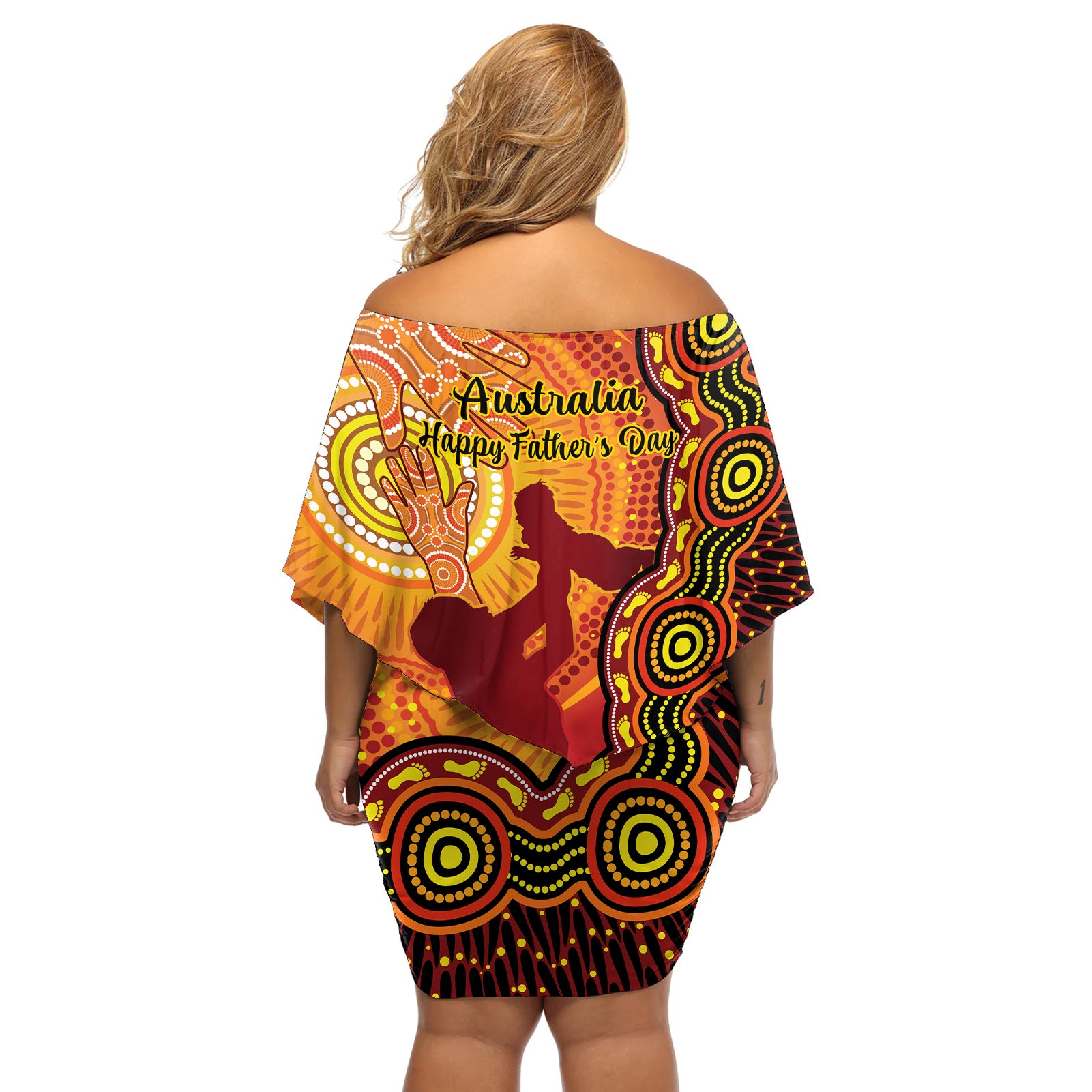 australia-father-day-off-shoulder-short-dress-aussie-best-dad-ever-indigenous-hand-art