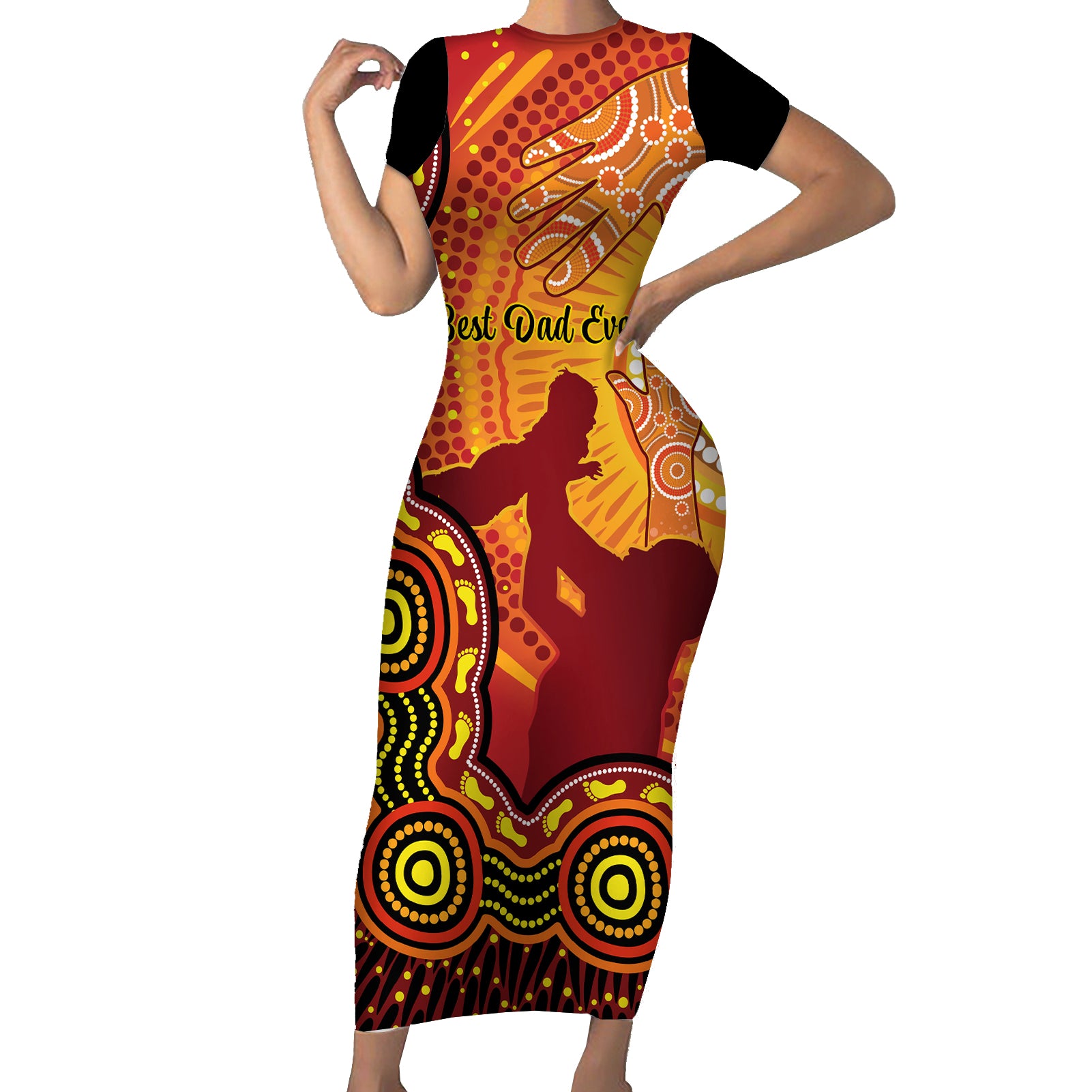 australia-father-day-short-sleeve-bodycon-dress-aussie-best-dad-ever-indigenous-hand-art