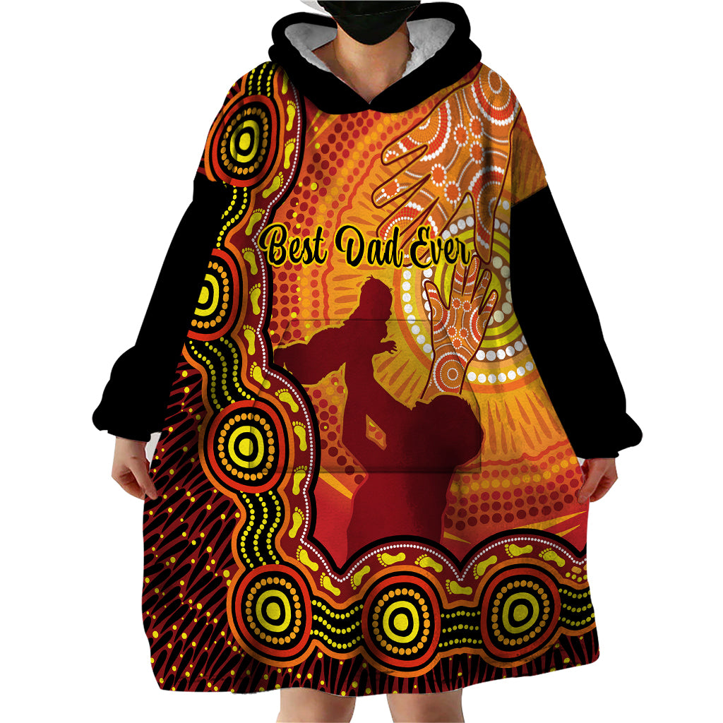 Australia Father Day Wearable Blanket Hoodie Aussie Best Dad Ever Indigenous Hand Art - Vibe Hoodie Shop