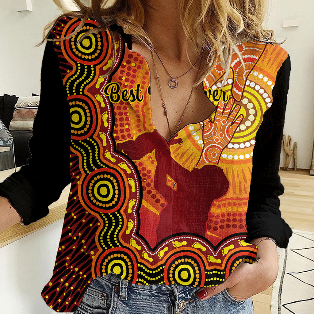 Australia Father Day Women Casual Shirt Aussie Best Dad Ever Indigenous Hand Art - Vibe Hoodie Shop
