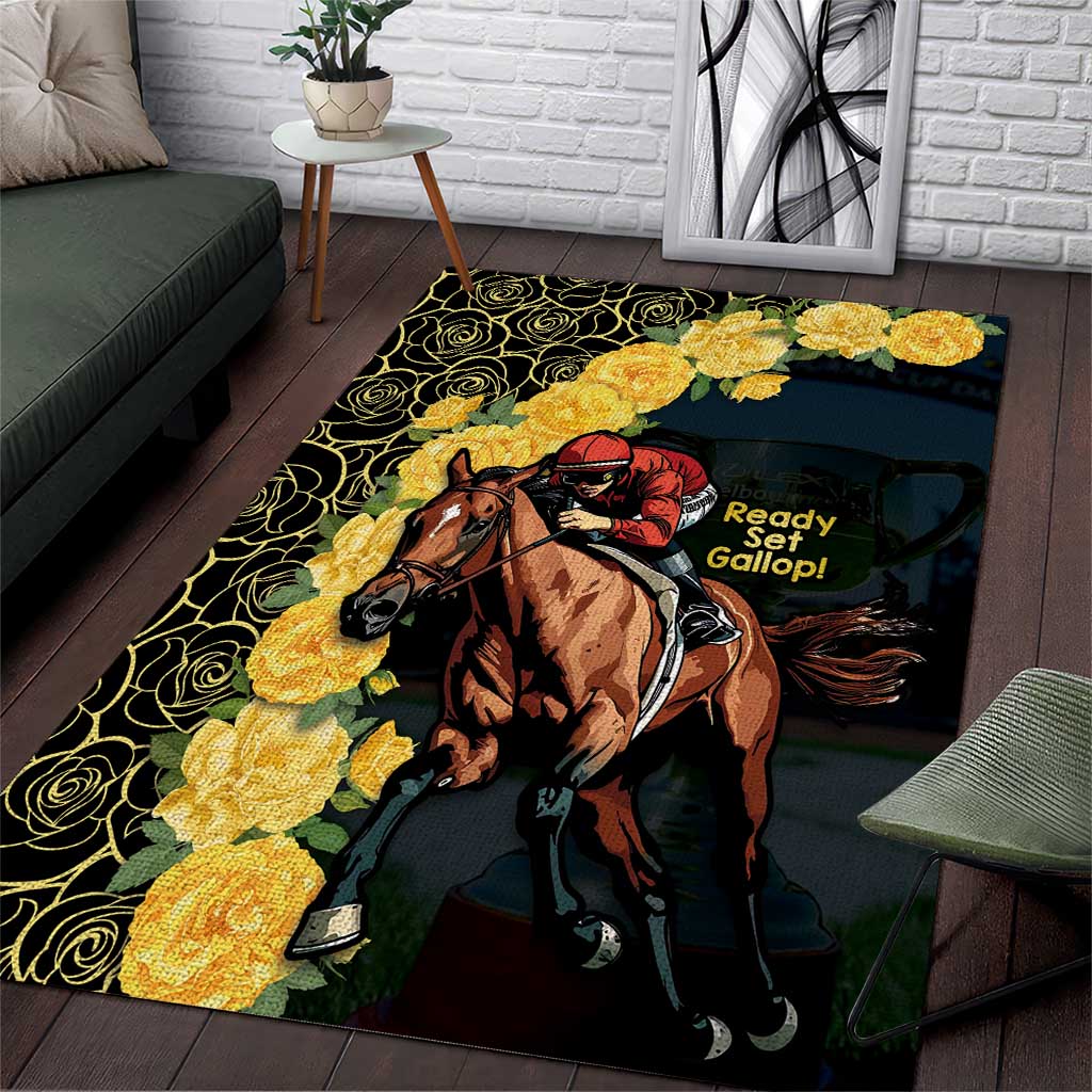 Melbourne Horse Racing Area Rug Yellow Roses - Ready Set Gallop! - Vibe Hoodie Shop