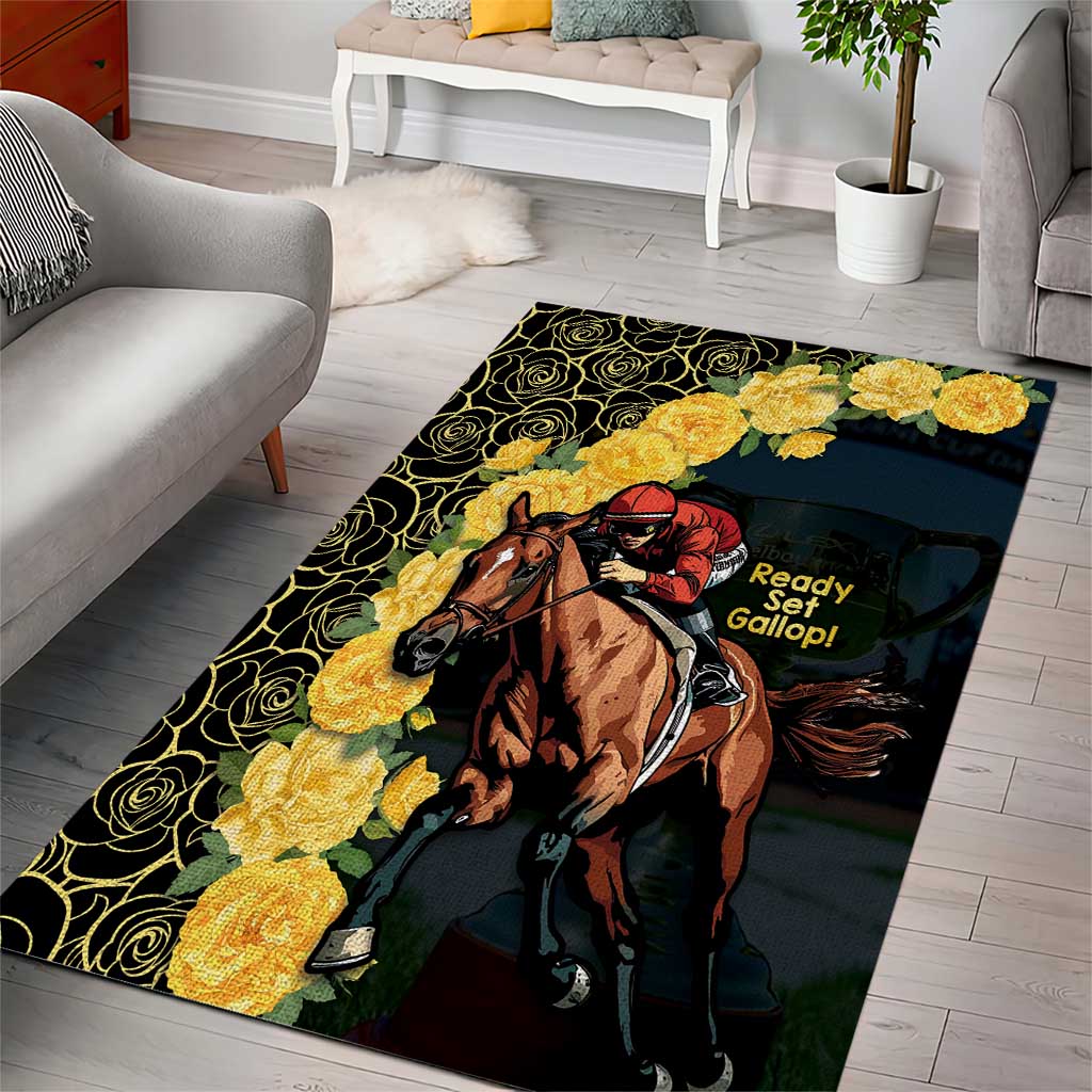 Melbourne Horse Racing Area Rug Yellow Roses - Ready Set Gallop! - Vibe Hoodie Shop