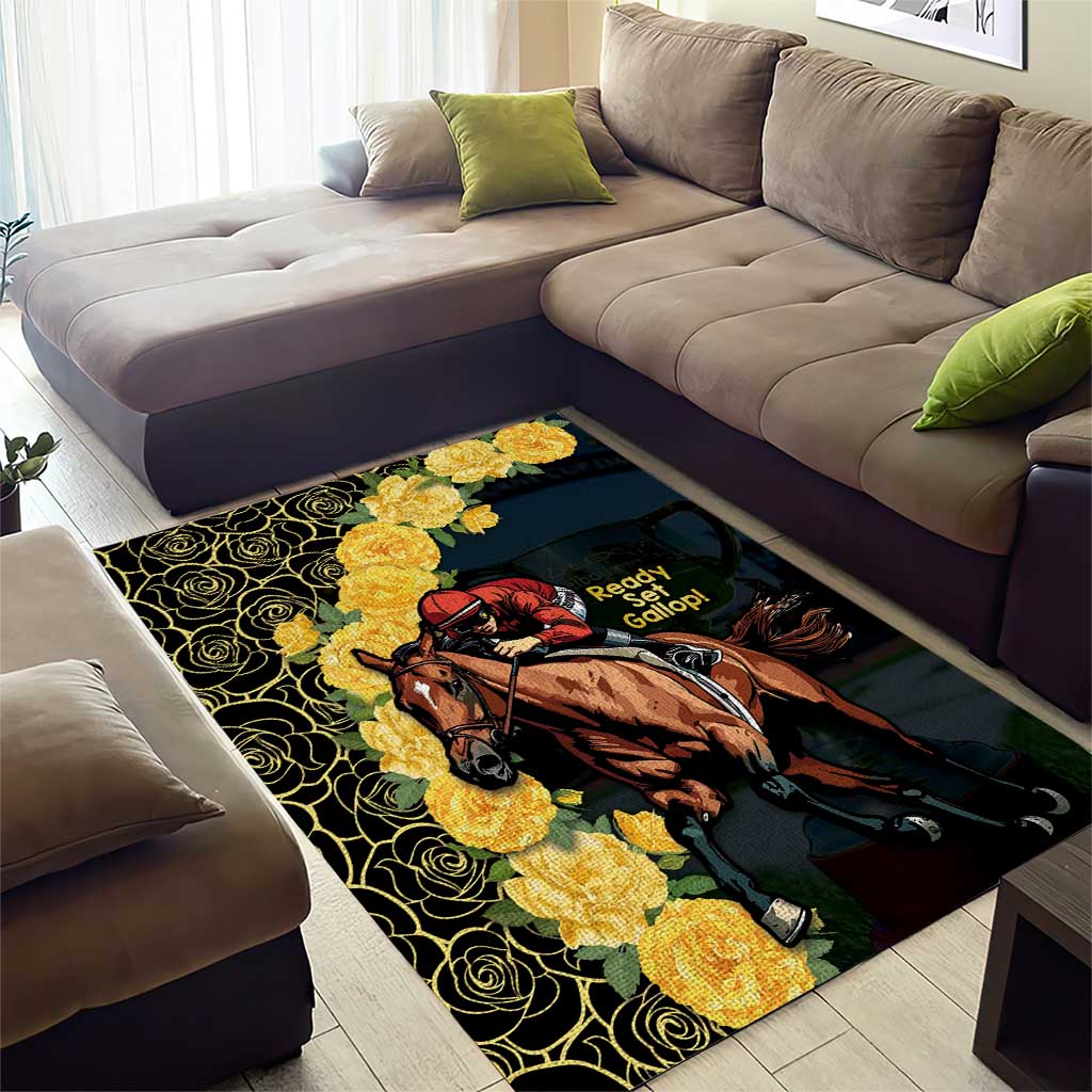 Melbourne Horse Racing Area Rug Yellow Roses - Ready Set Gallop! - Vibe Hoodie Shop