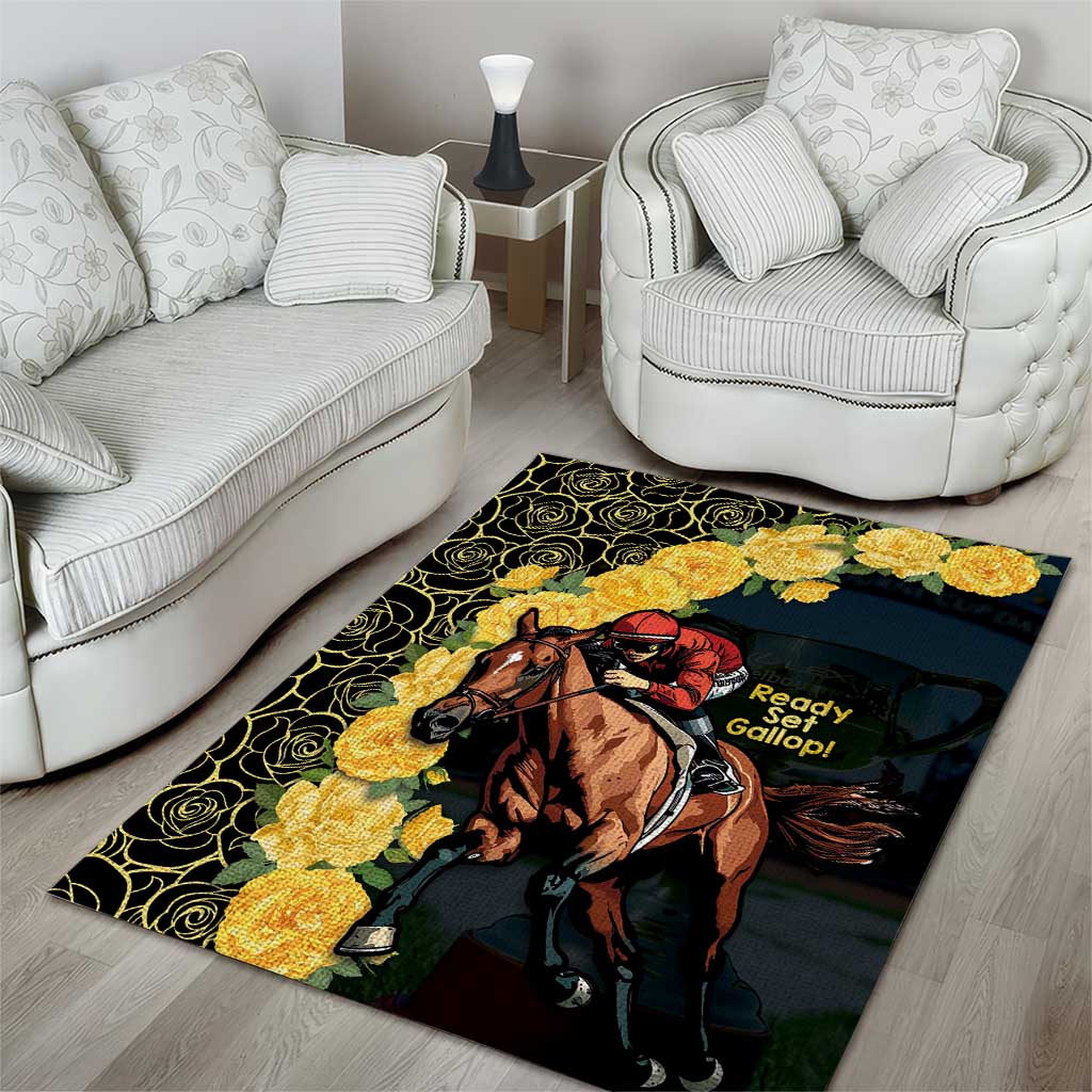 Melbourne Horse Racing Area Rug Yellow Roses - Ready Set Gallop! - Vibe Hoodie Shop