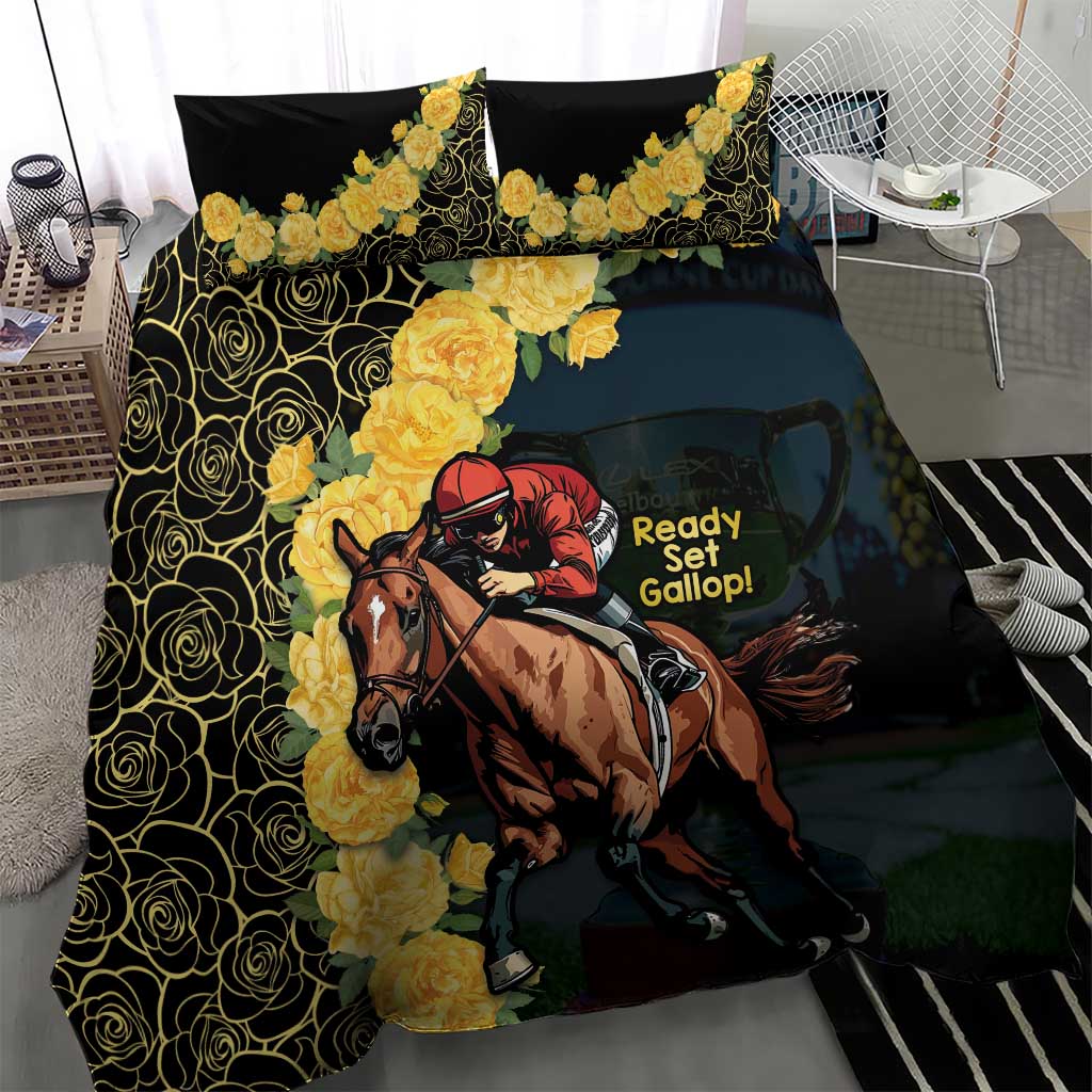 Melbourne Horse Racing Bedding Set Yellow Roses - Ready Set Gallop! - Vibe Hoodie Shop