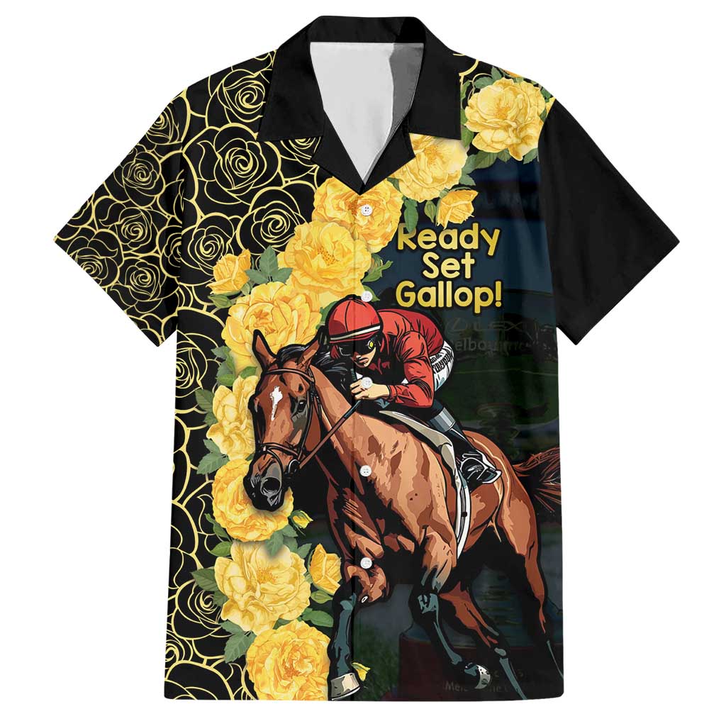 Melbourne Horse Racing Hawaiian Shirt Yellow Roses - Ready Set Gallop! - Vibe Hoodie Shop