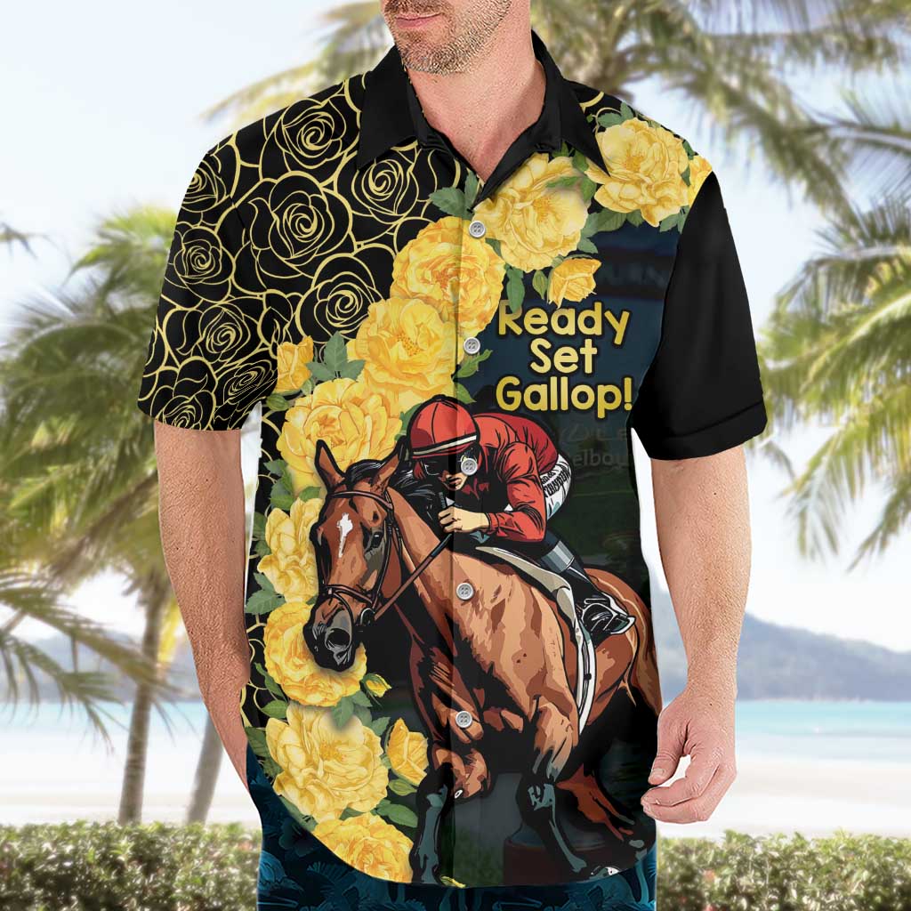 Melbourne Horse Racing Hawaiian Shirt Yellow Roses - Ready Set Gallop! - Vibe Hoodie Shop