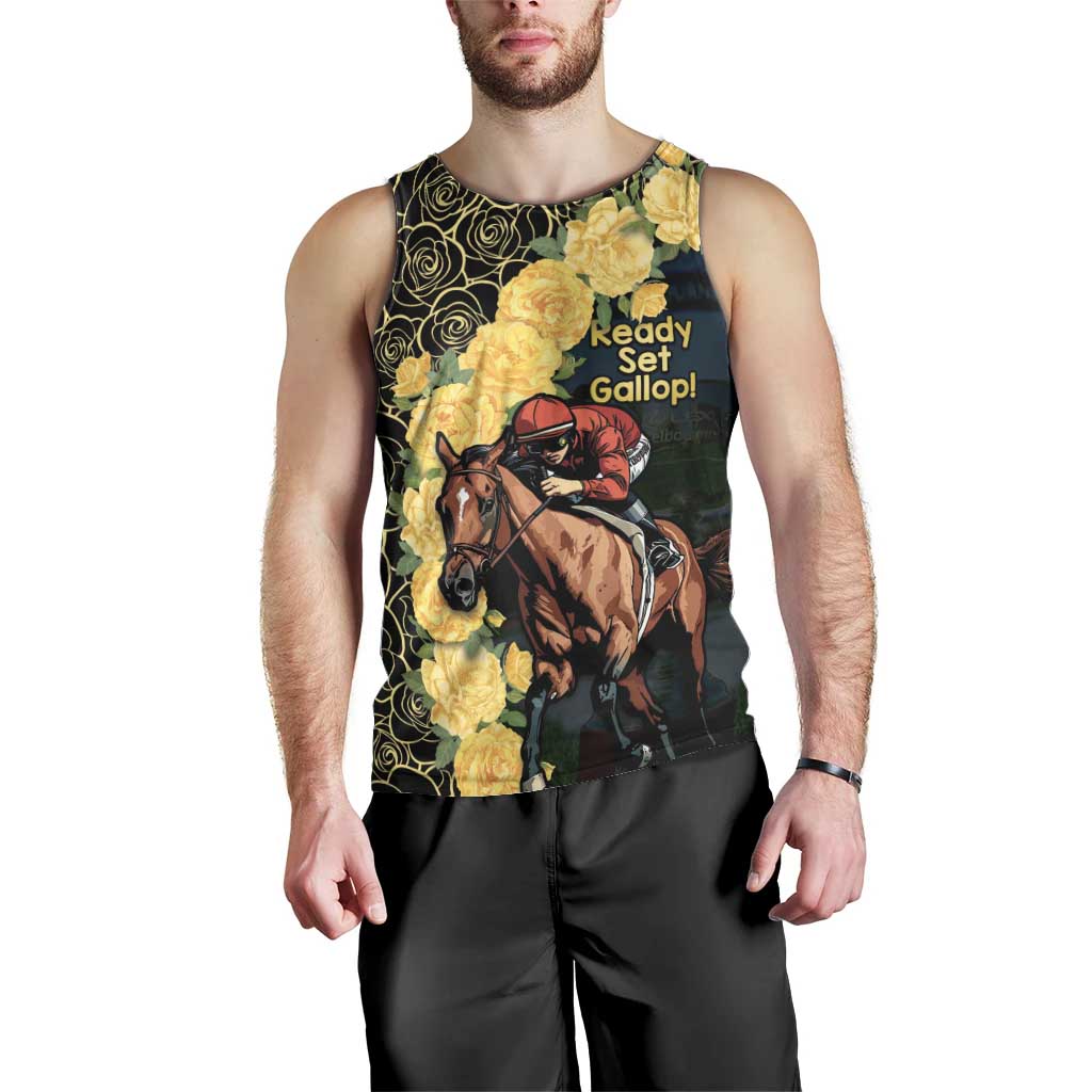 Melbourne Horse Racing Men Tank Top Yellow Roses - Ready Set Gallop! - Vibe Hoodie Shop
