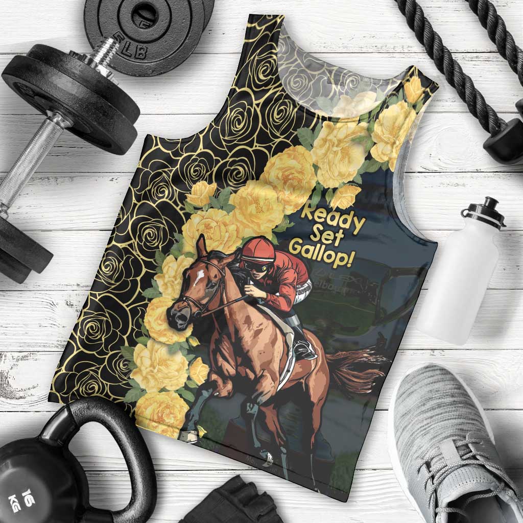Melbourne Horse Racing Men Tank Top Yellow Roses - Ready Set Gallop! - Vibe Hoodie Shop