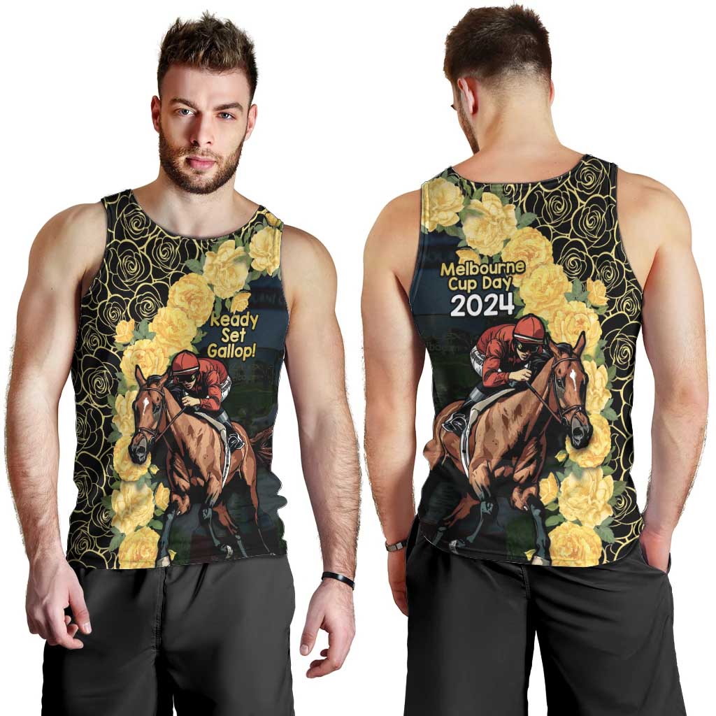 Melbourne Horse Racing Men Tank Top Yellow Roses - Ready Set Gallop! - Vibe Hoodie Shop