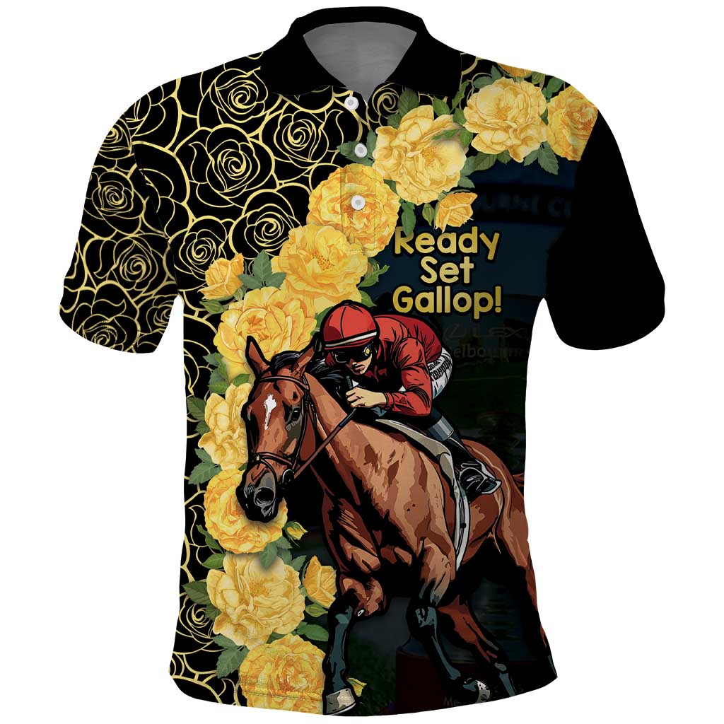 Melbourne Horse Racing Polo Shirt Yellow Roses - Ready Set Gallop! - Vibe Hoodie Shop