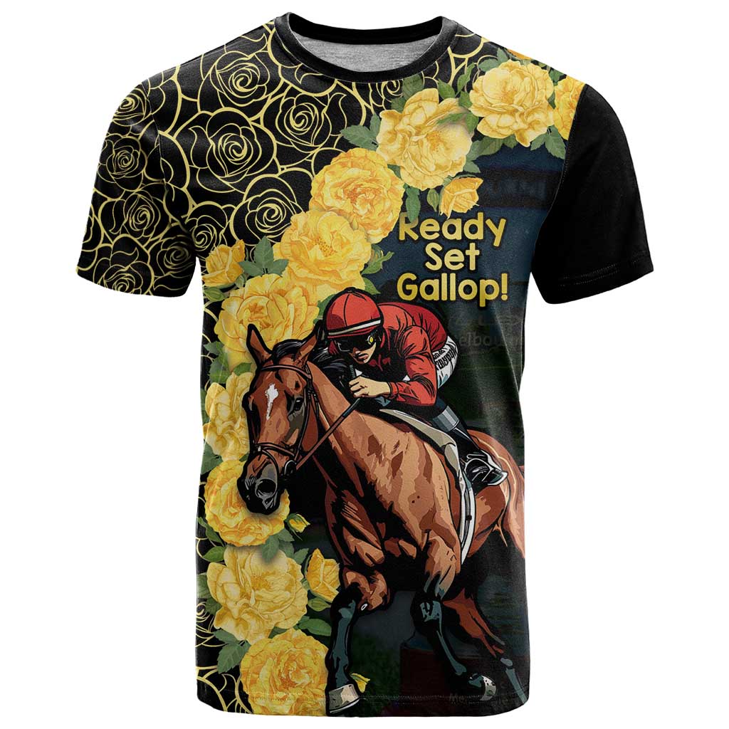 Melbourne Horse Racing T Shirt Yellow Roses - Ready Set Gallop! - Vibe Hoodie Shop